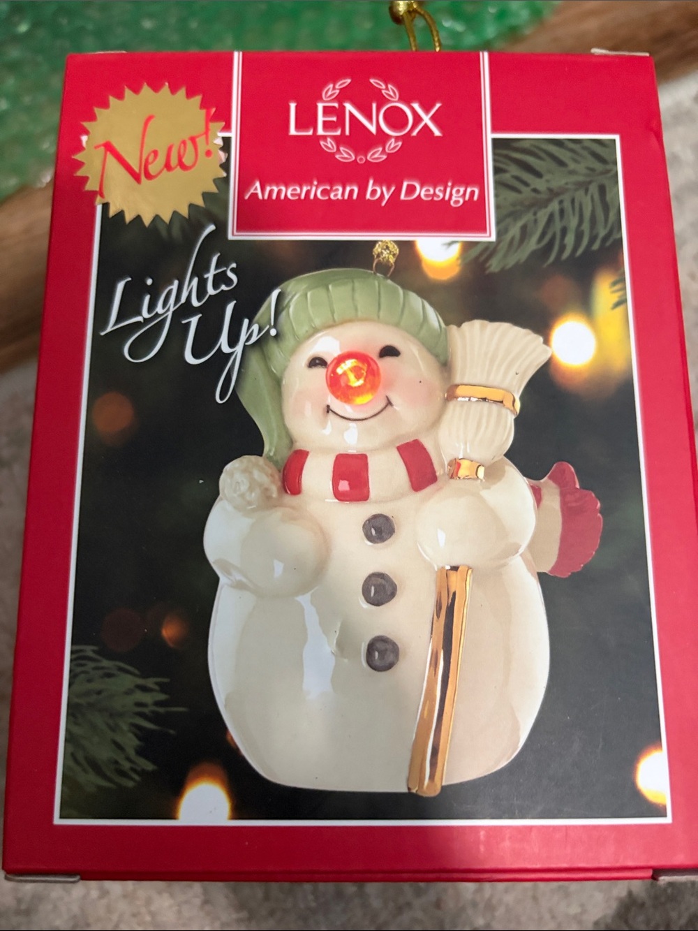 Lenox Cream Snowman Ornament with Green Hat and Red Scarf